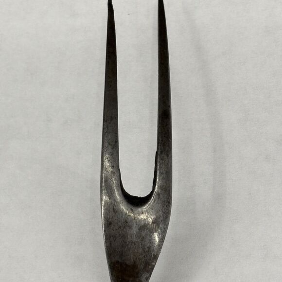 Antique 2 Prong Steel Fork Primitive Wood Handle Early 20th Century 9 inch - Picture 13 of 16